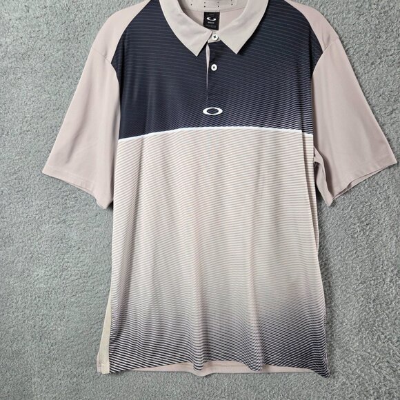 Oakley Other - Oakley Mens Gradient Striped Polo Shirt L Tan Black White Golf Activewear Logo